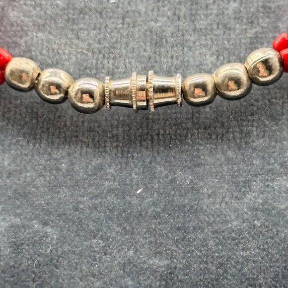 VINTAGE Red Coral Seed Bead  MULTI STRAND with gold tone  Necklace - Picture 7 of 7